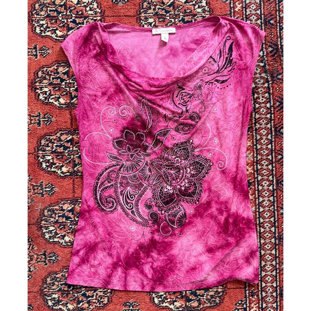 db Established 1962 S Pink Crystal Embellished Drape Neck Flowy Sleeveless Top
